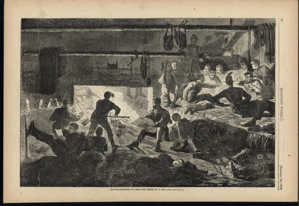 Inside Camp Winter Quarters 1863 W. Homer Harpers Civil War print