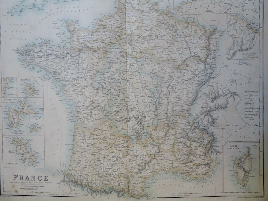 France w/ foreign island possessions insets c. 1855-60 Fullarton large map