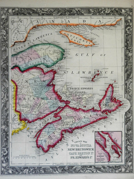 New Brunswick Nova Scotia Cape Breton & Prince Edward Islands 1860 Mitchell map