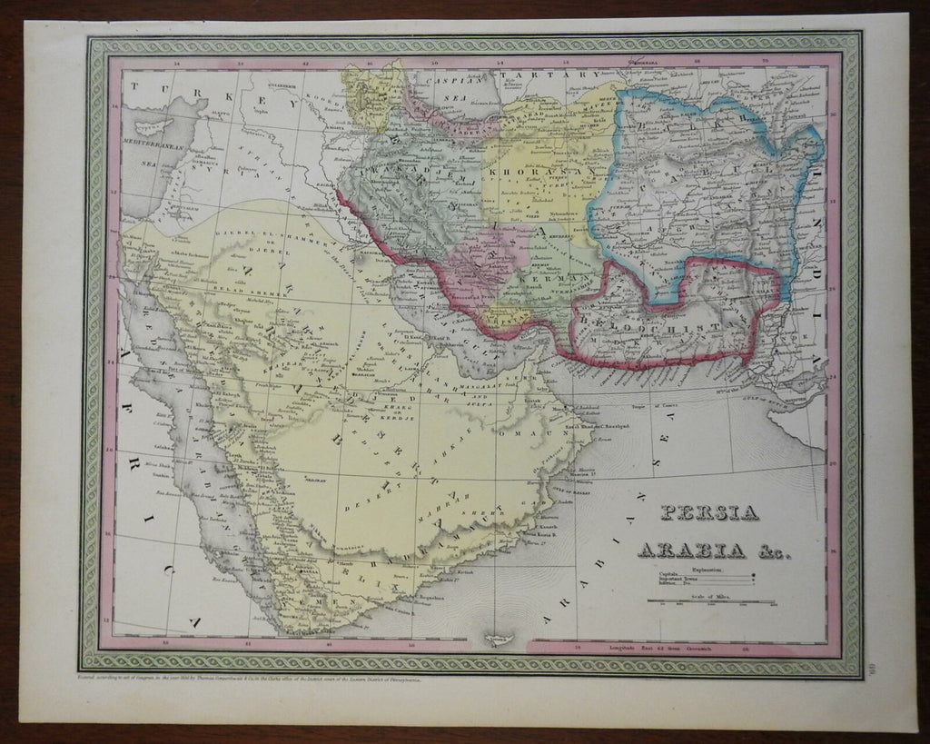 Middle East Persia Iran Arabian Peninsula Afghanistan 1850 fine Cowperthwait map