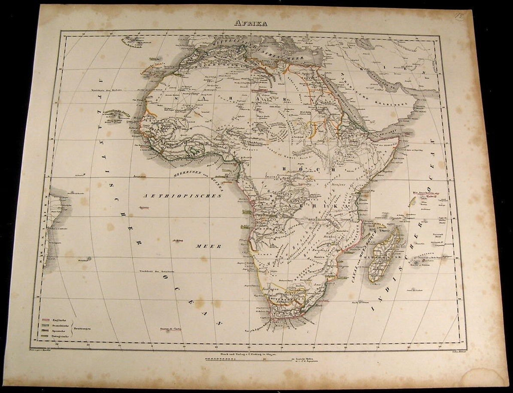 Africa showing Mountains of the Moon 1849 Flemming old antique map