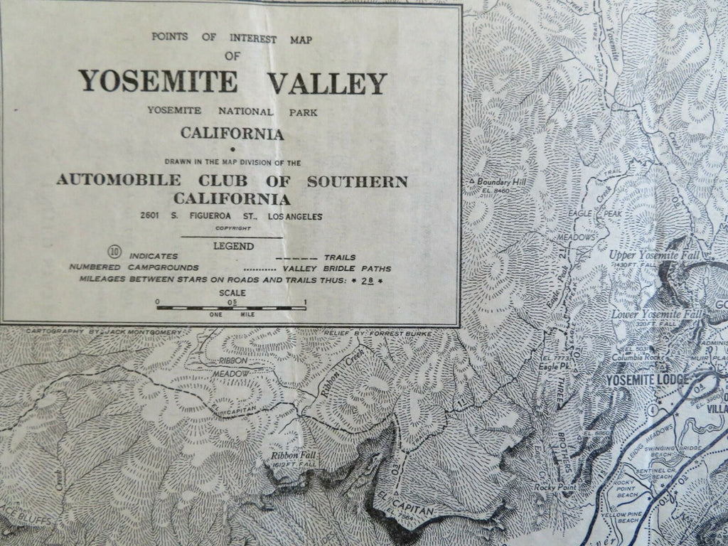 Yosemite National Park California auto club Tourism c. 1946-9 tourist road map