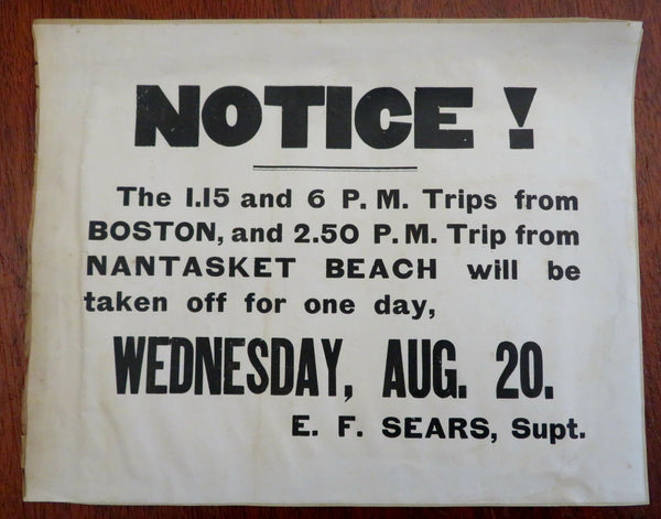 Boston to Nantucket Steamship Trip c. 1880's E.F. Sears advertising broadside