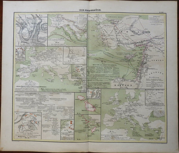 The Crusades Troop Movements Holy Land Jerusalem 1848 Wedell historical map