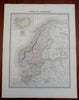 Sweden & Denmark Island Norway Faroe Islands 1861 Tardieu large hand color map