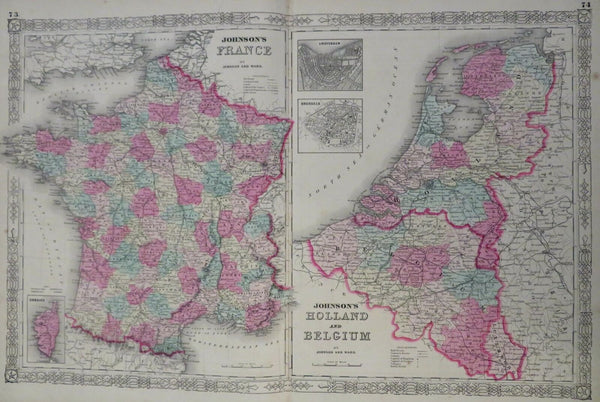 France & Low Countries 1863 Johnson & Ward large folio sheet scarce Map