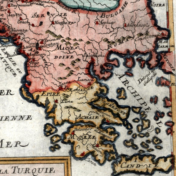 Balkans Greece Romania Turky in Europe Candia Bulgaria 1719 old Mallet map