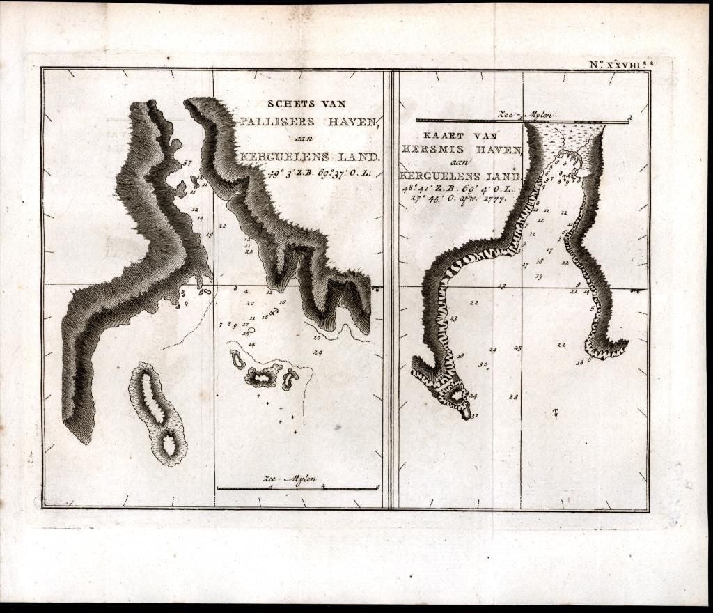 Port Pallisers Kerguelen Desolation Island Coast Cook 1801 antique engraved map