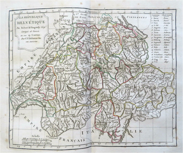 Switzerland Zurich Bern Geneva c. 1795-1806 Vaugondy Delamarche engraved map