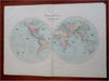 World Map in Double Hemispheres Sailing Ships 1873 Dower large map