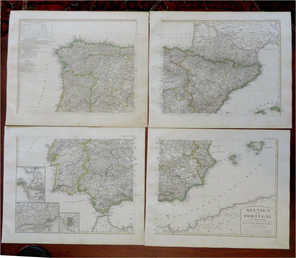 Spain & Portugal Iberia Madrid Lisbon 1855 Stulpnagel detailed 4 sheet map