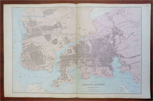 Plymouth Devonport Stonehouse Devon England 1881 Weller detailed city plan