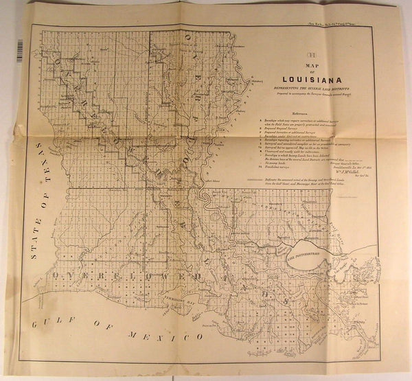 Louisiana Land Districts New Orleans Coast 1855 U.S.G. old state survey map