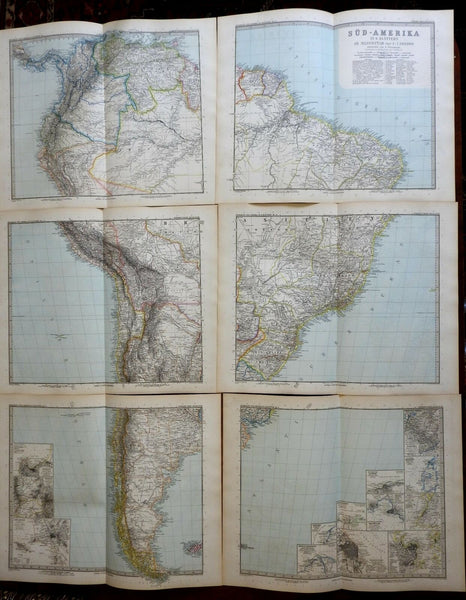 South America Lot of 7 maps wall size 1897 Stieler detailed map