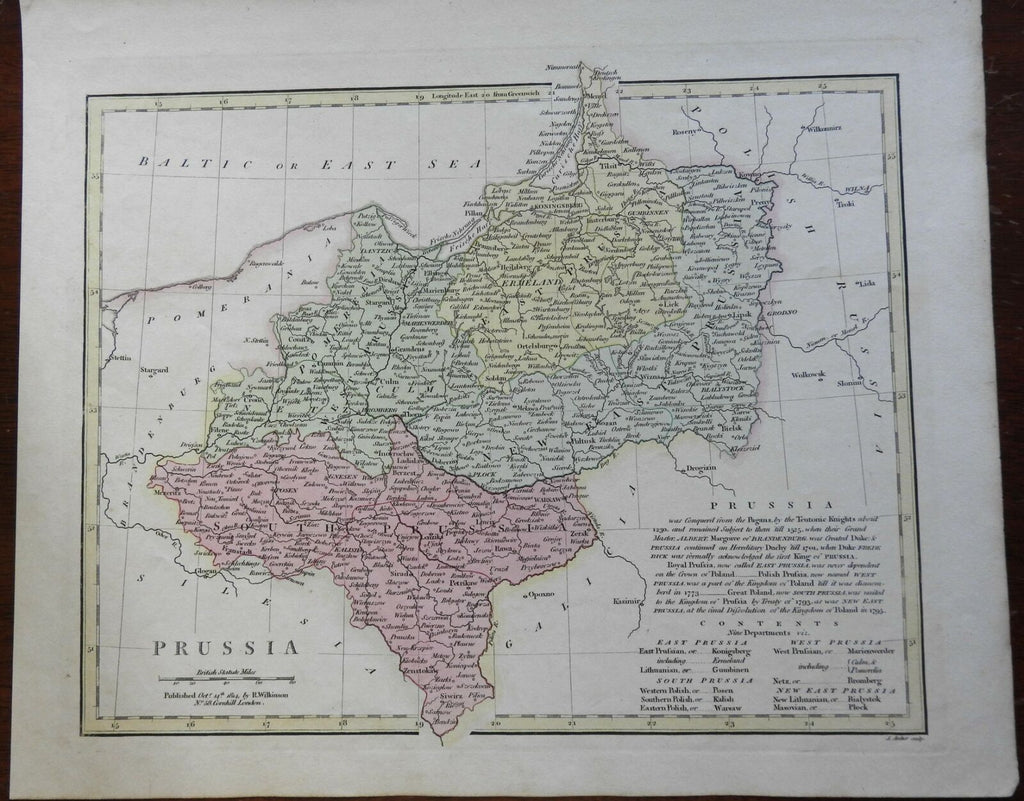 Kingdom of Prussia Napoleonic Wars Danzig Konigsberg 1814 Wilkinson map