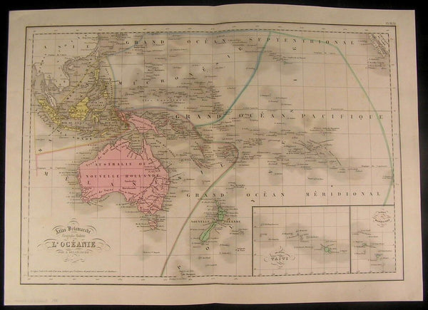 Australia Oceania islands 1848 folio scarce engraved hand color antique map