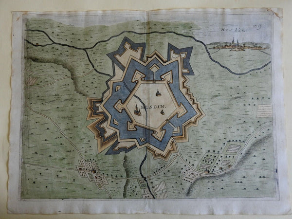 Hesdin France Europe 1673 Priorato city plan with birds-eye view map