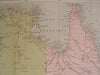 Australia New South Wales Queensland c.1870 antique engraved color map