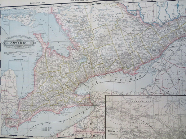 Ontario Canada Great Lakes Toronto Ottawa 1887-90 Cram scarce large map