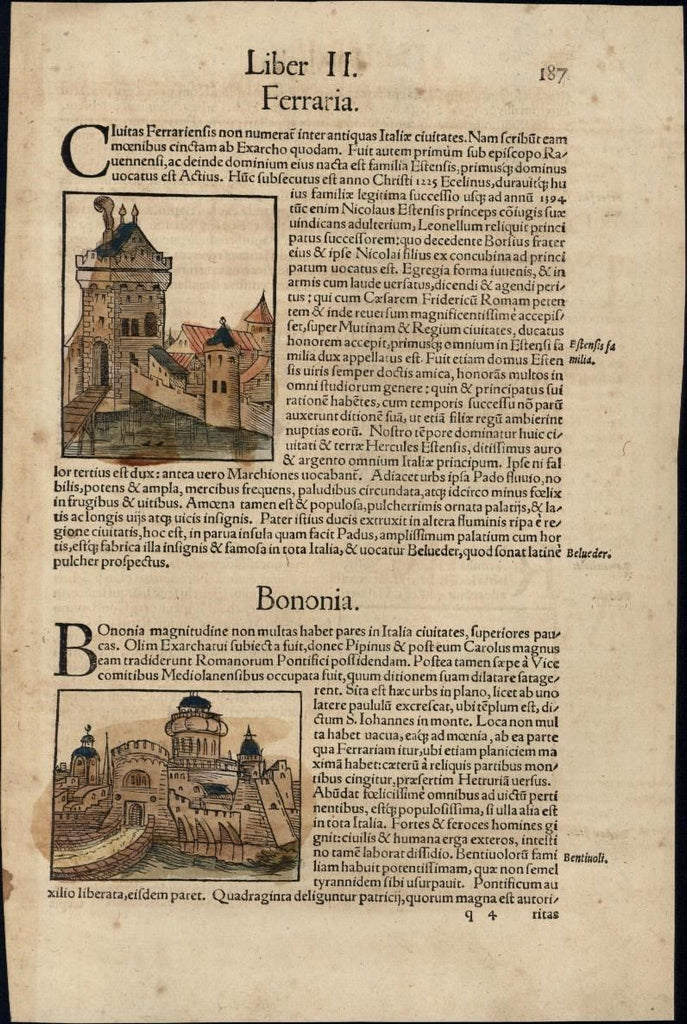 Ferrara Ravenna Bologna Italy c1552 Munster rare views w/ orig. early hand color