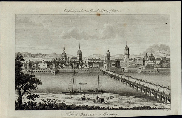 Dresden Germany Architecture Bridge Sailboats River fine ca. 1790 antique view