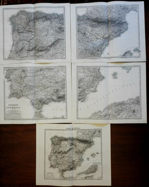 Spain & Portugal wall set 4 maps plus country 1876 Stieler large detailed map