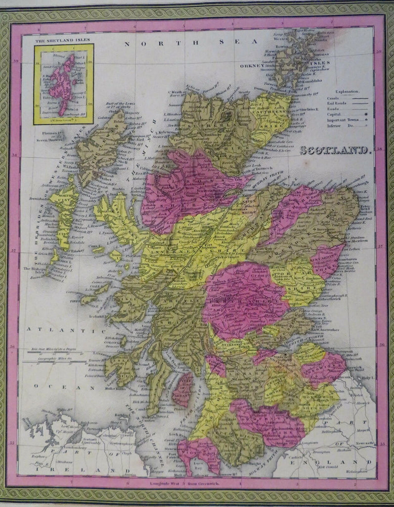 Scotland Edinburgh Glasgow Orkneys Shetland 1848 Cowperthwait Mitchell map