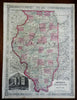 Illinois Chicago Court House Springfield 1864 Johnson & Ward civil war era map