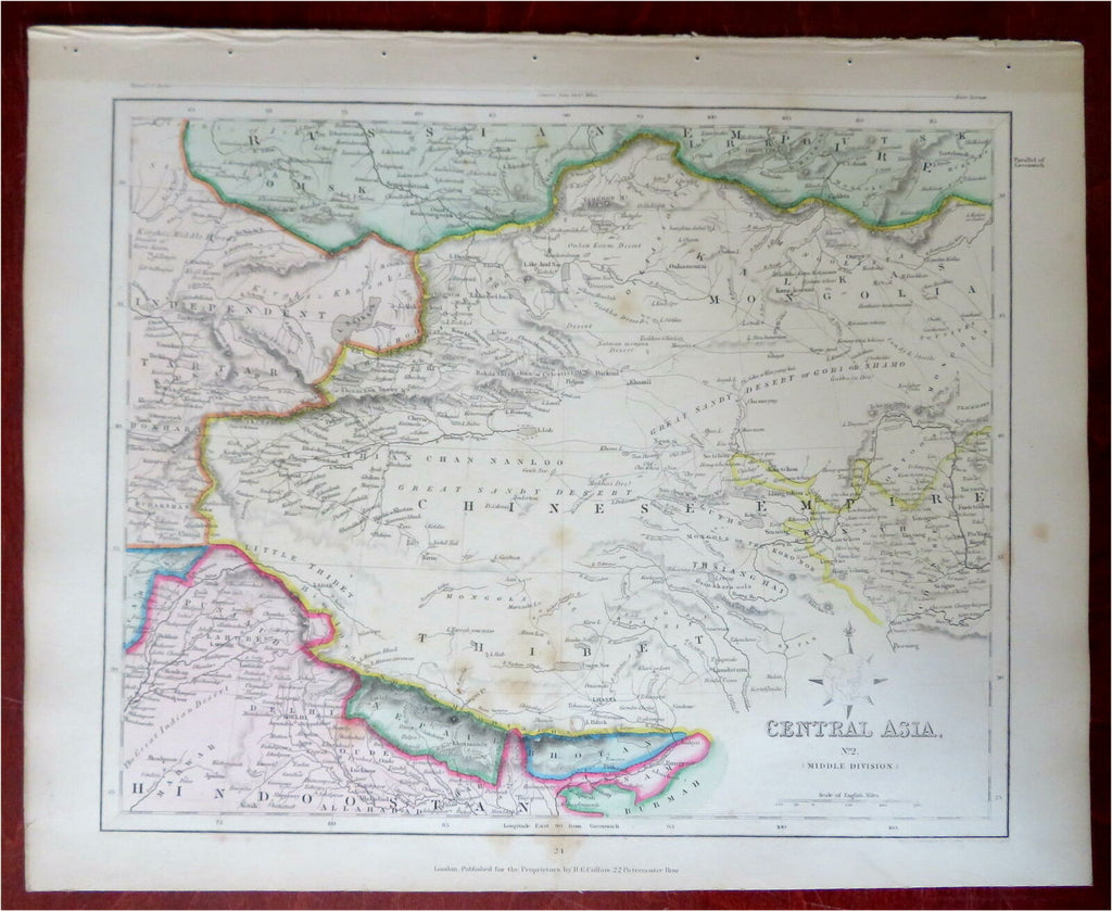 Central Asia Qing Empire Nepal Tibet Himalayas c. 1850-8 Archer engraved map