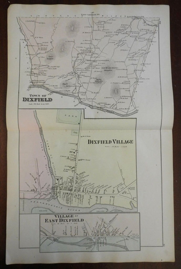 Dixfield Maine 1880 Halfpenny detailed city plan businesses schools