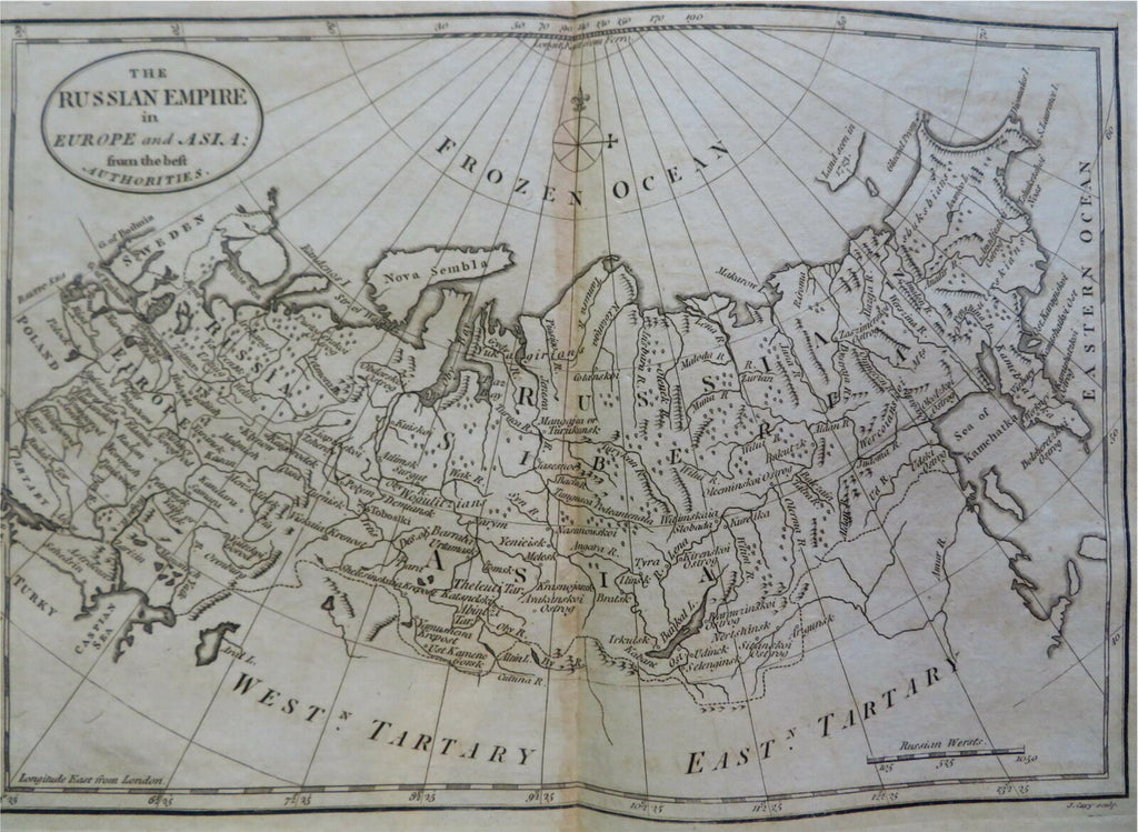 Russian Empire St. Petersburg Moscow Siberia Kamchatka c. 1790's Cary map