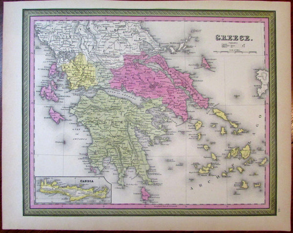 Greece Morea Negroponte Aegean Sea 1851 Cowperthwait Mitchell scarce map