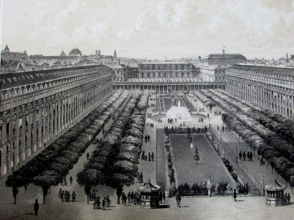 View of the Royal Palace Paris France gardens c.1850 old antique print