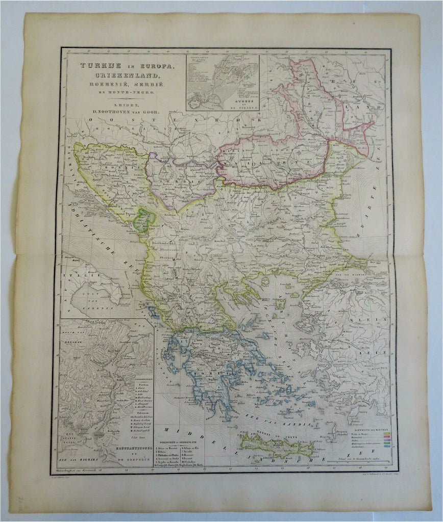 Ottoman Empire Bosnia Albania Serbia Greece 1876 Otterloo scarce large Dutch map