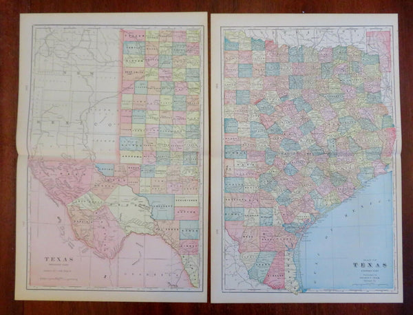Texas State Map Houston Dallas El Paso Corpus Christi 1902 Cram 2 sheet map