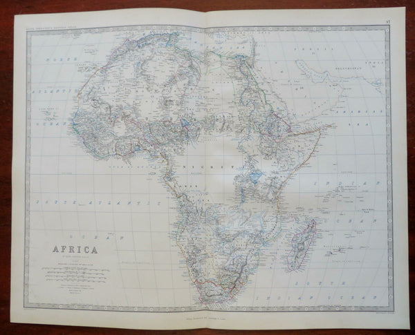 Africa Continent showing prominent Mts. of Moon 1865 Johnston large folio map