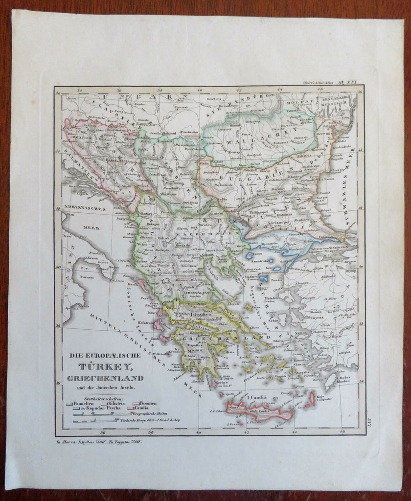 Ottoman Balkans Greece Albania Serbia Wallachua Bosnia 1834 Stieler map