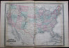 United States U.S. America Texas Indian Territory 1879 Johnson old color map