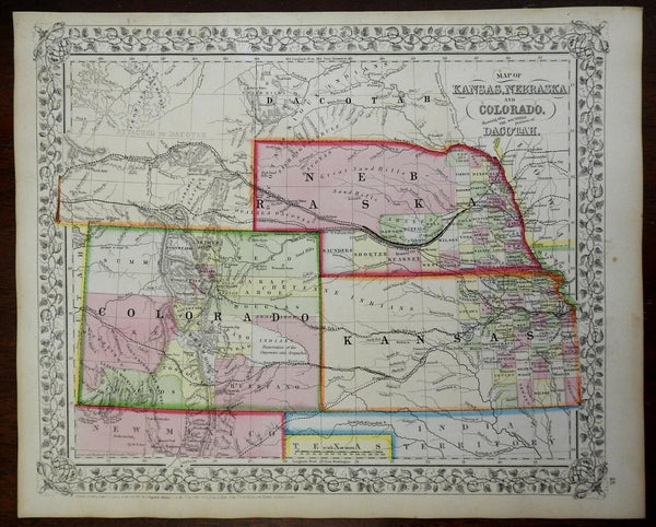 Kansas Nebraska Colorado Rocky Mountains Omaha Topeka Boulder 1866 Mitchell map