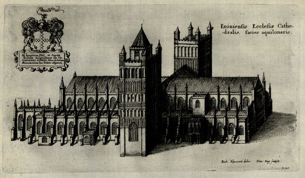 England Exeter Cathedral Northern View 1655 antique engraved print