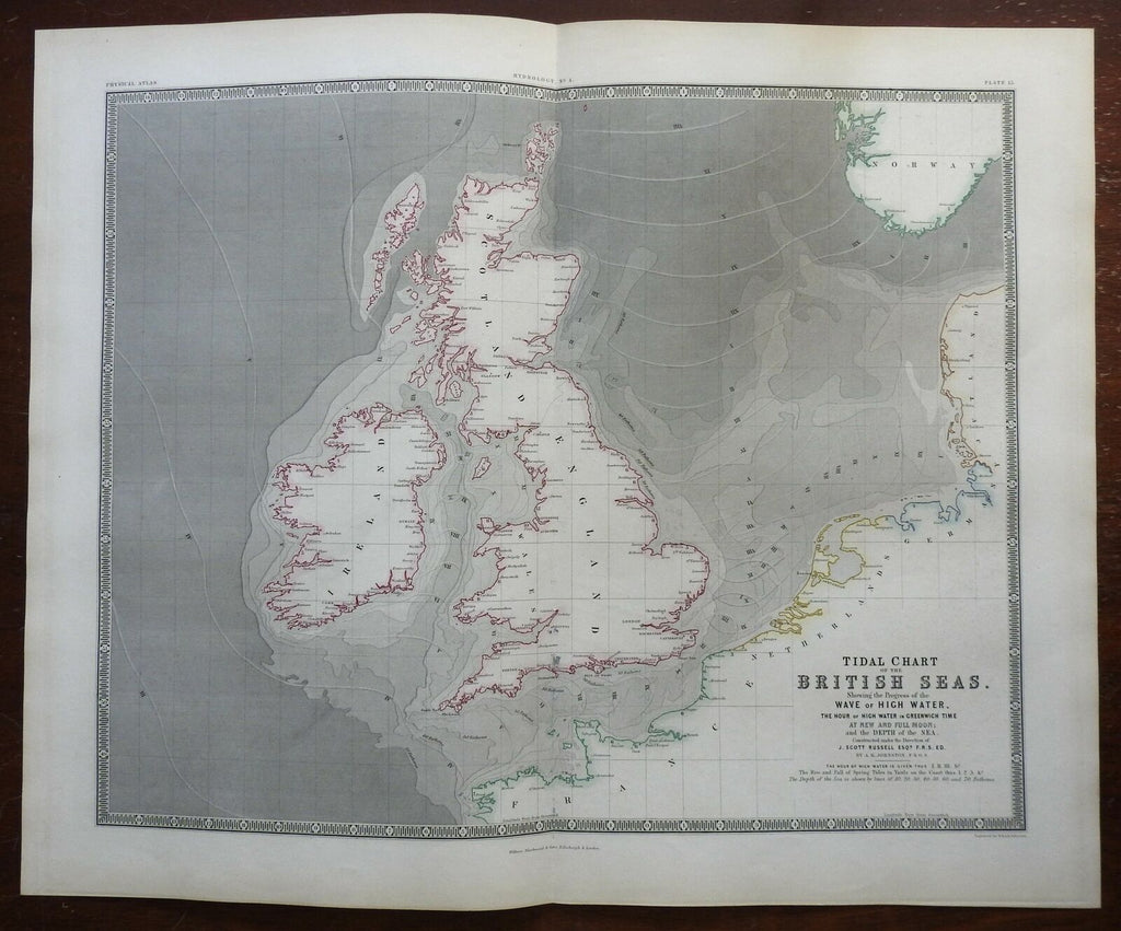 British Isles Tidal Chart Ireland England Scotland Wales 1856 Blackwood map