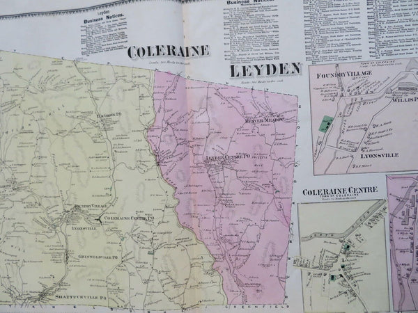 Coleraine Leyden Franklin County Massachusetts 1871 Beers detailed township map