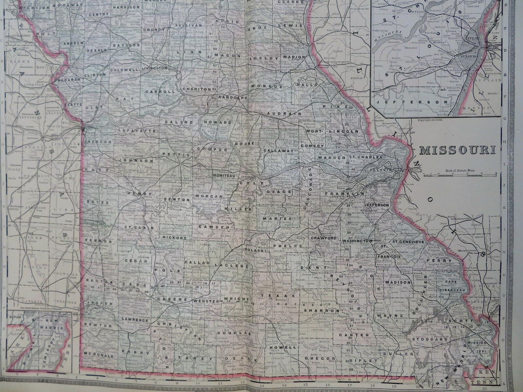 Missouri St. Louis Kansas City 1889-93 Bradley folio hand color detail map