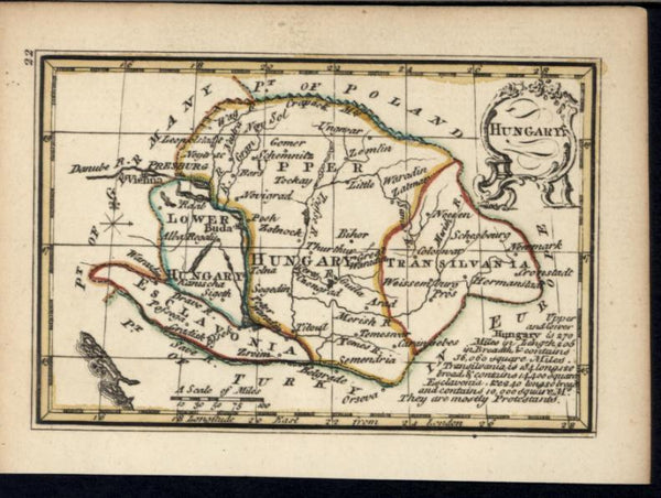 Hungary Transylvania Danube River 1758 by Bowen charming miniature antique map