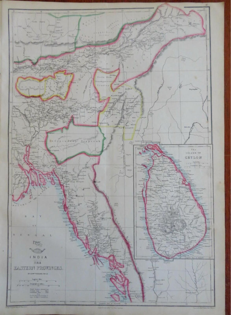 Farther India Myanmar Ceylon Calcutta Sri Lanka c. 1856-72 Weller map