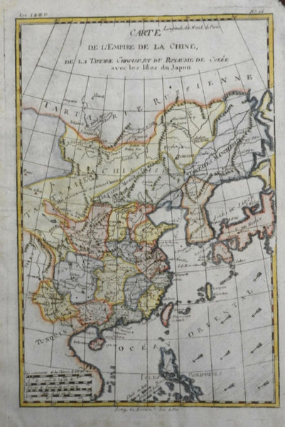 China Qing Empire Joseon Korea Edo Japan Asia c. 1780 Bonne fine hand color map