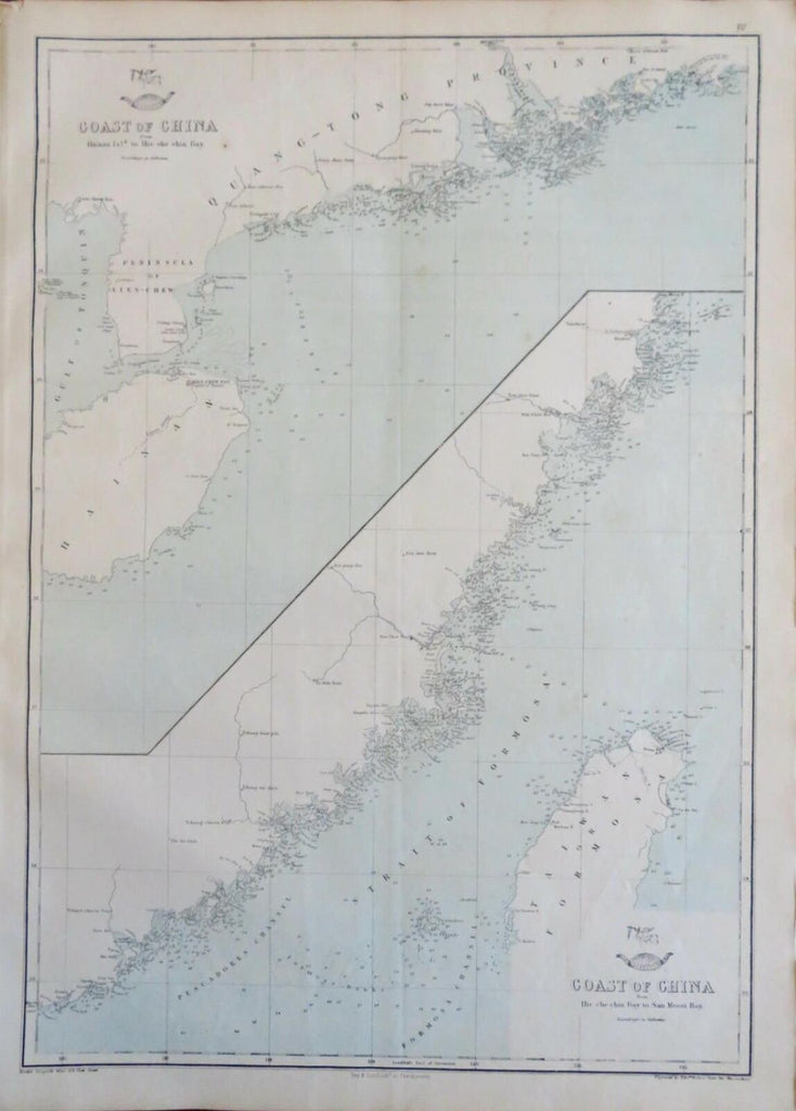 Chinese Coast Hainan to Hei Che Chin Bay Formosa Taiwan c. 1856-72 coastal map