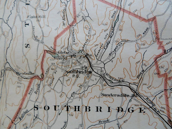 Worcester Co. Massachusetts Sturbridge Webster Brookfield Auburn 1891 Walker map