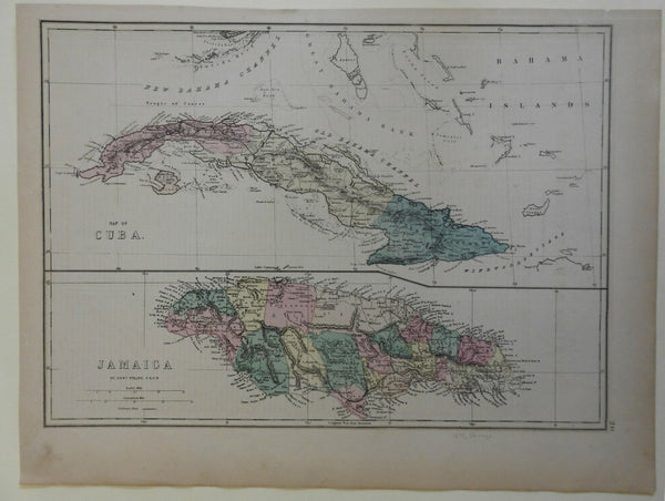 Cuba & Jamaica Caribbean Islands Havana Kingston 1875 Weller large engraved map