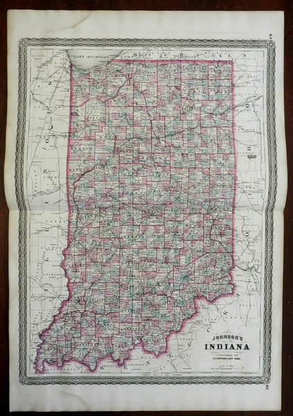 Indiana Indianapolis Fort Wayne state map 1870 A.J. Johnson Scarce Issue map